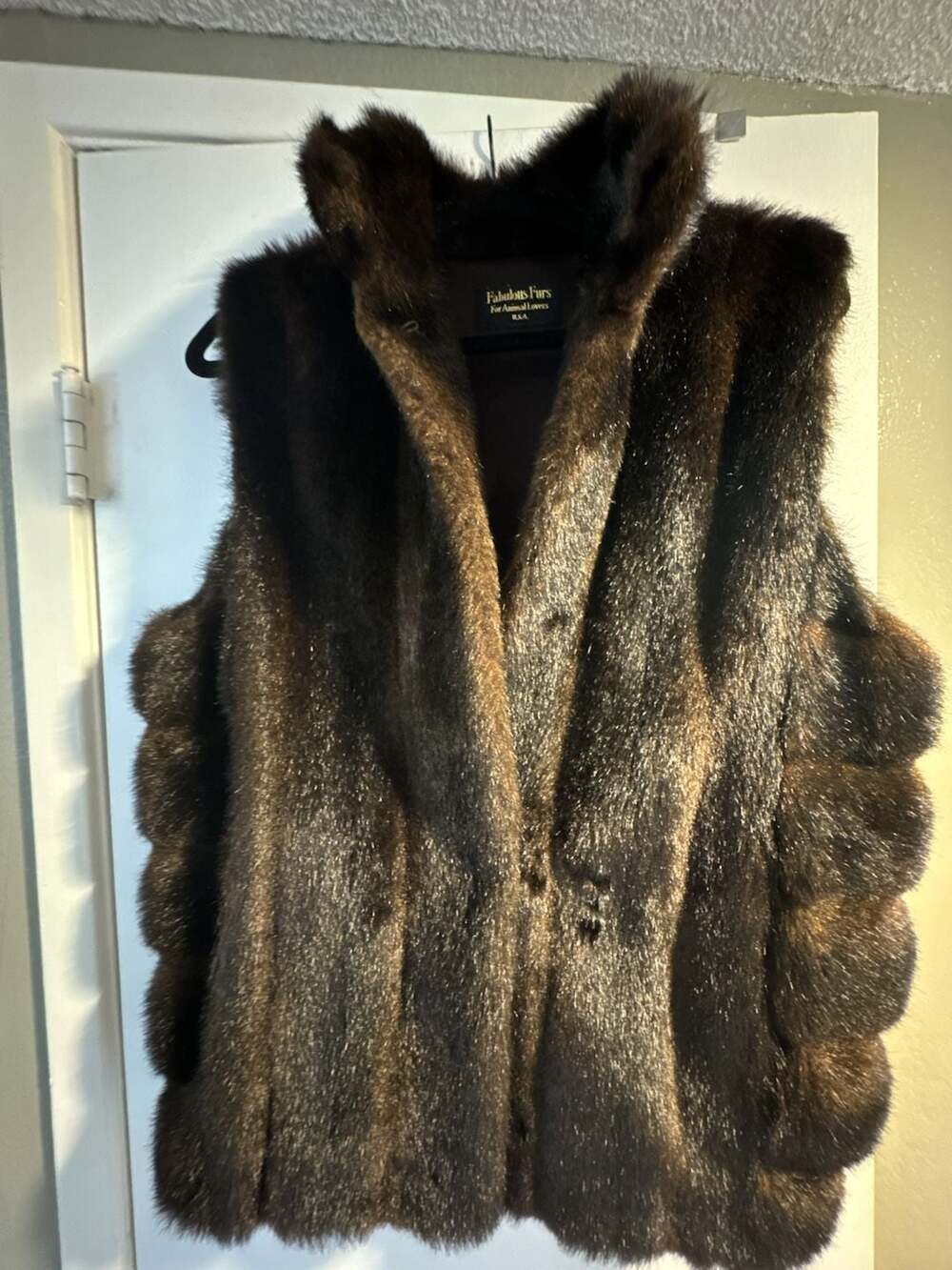 Fabulous-Furs For Animal Lovers Brown Faux Fur Sleeveless Vest